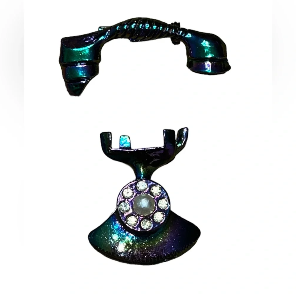 Old Fashioned Telephone Purple Iridescent Double  Brooches
